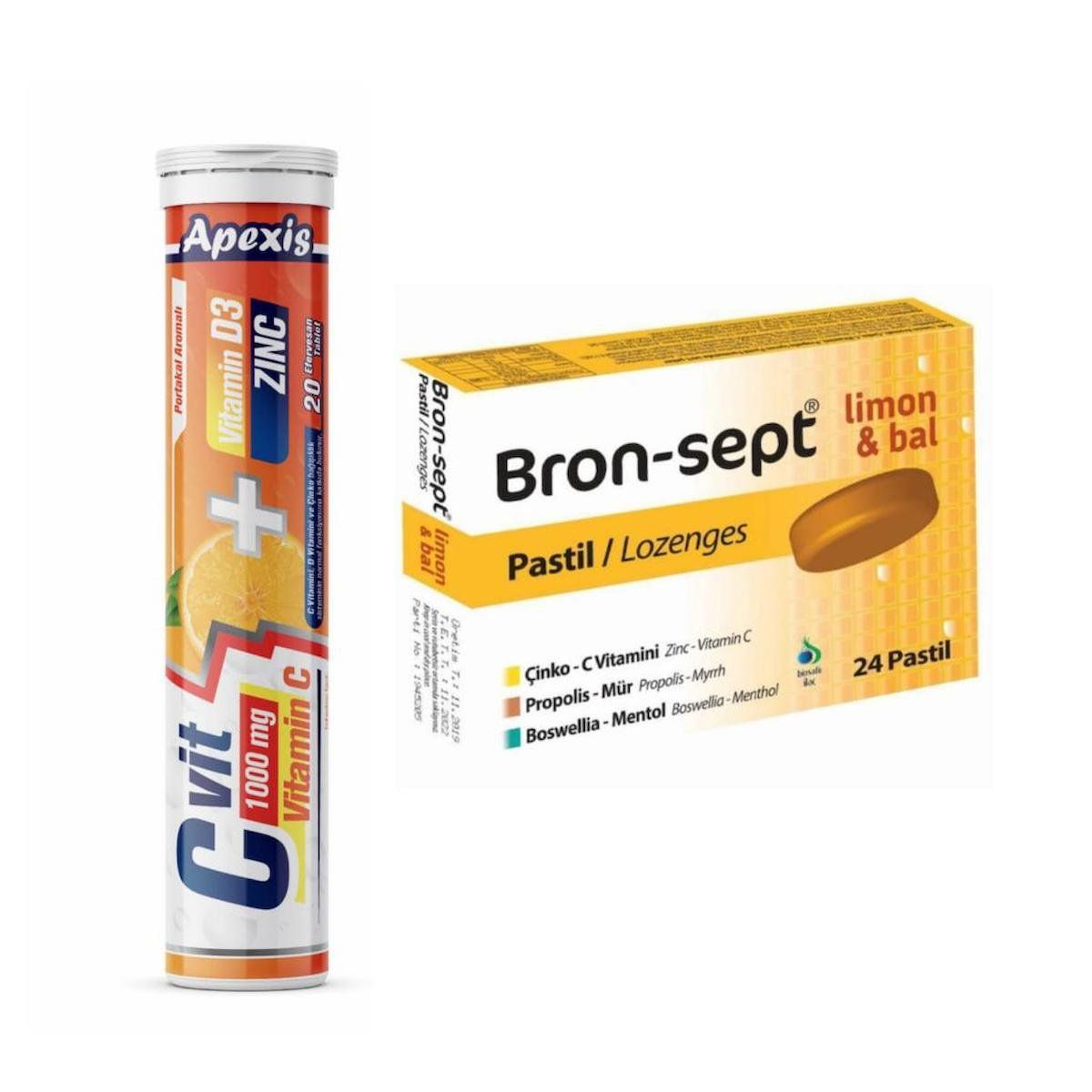 Apexis C Vit 1000 mg Vitamin D3 Zinc 20 Efervesan Tablet + Bron