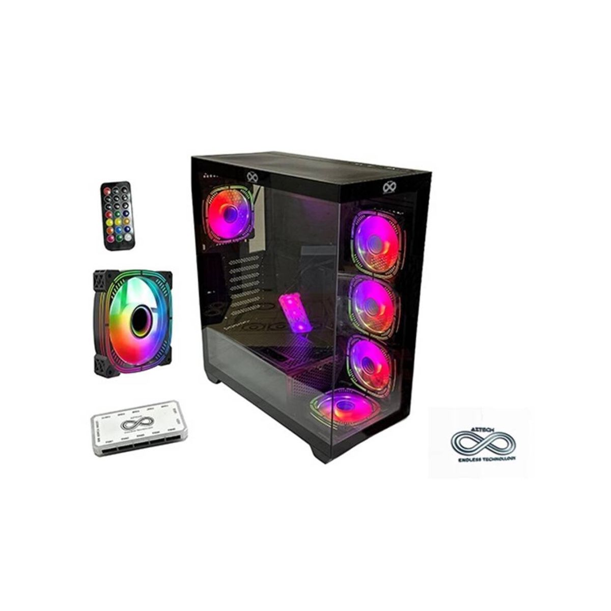 Aztech AZT101 B5 RGB Fan Uzaktan Kumanda Temperli Cam RGB Switch Siyah ...