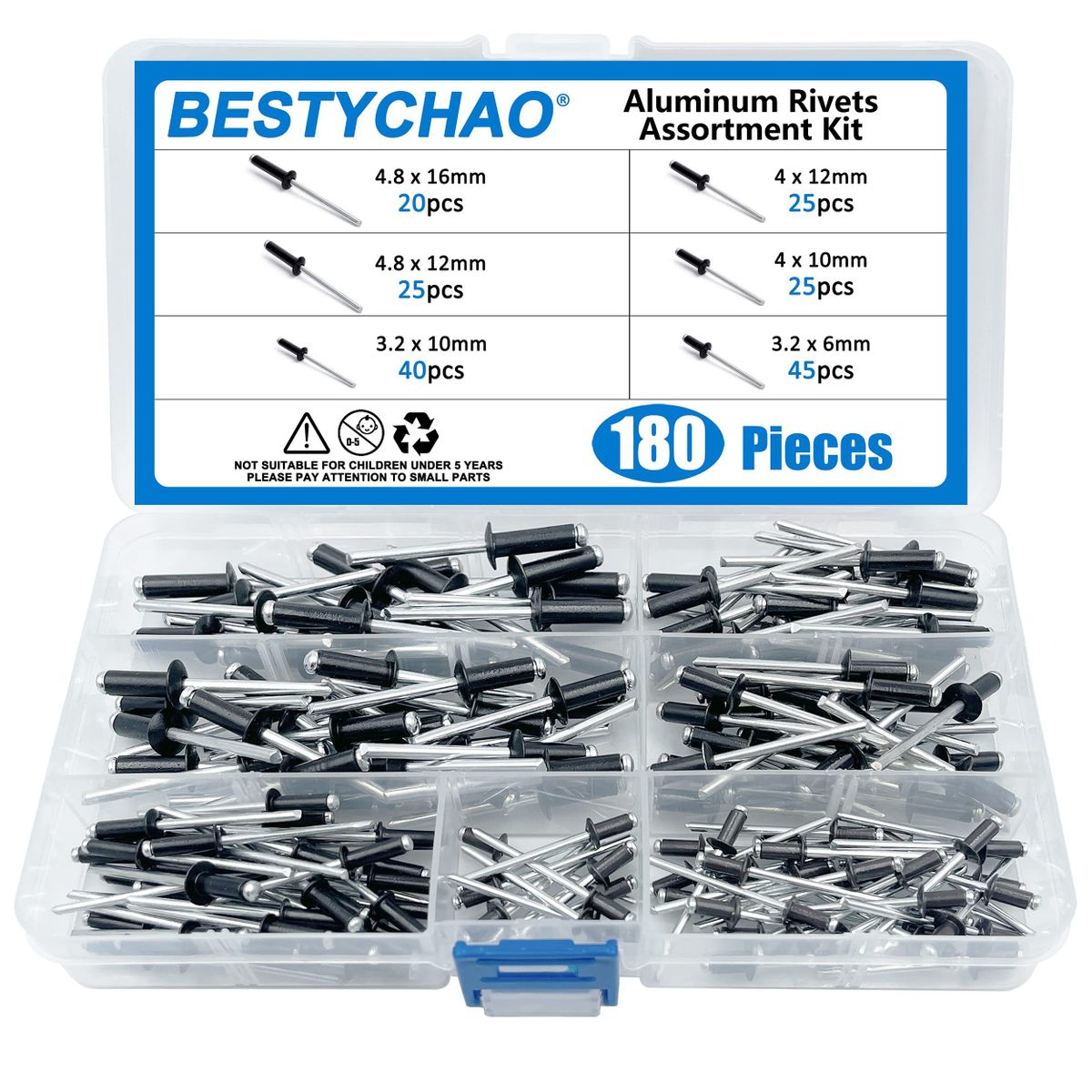 BGS 8058 - Assortiment de rivets pop, aluminium, 2,4 - 4,8 mm