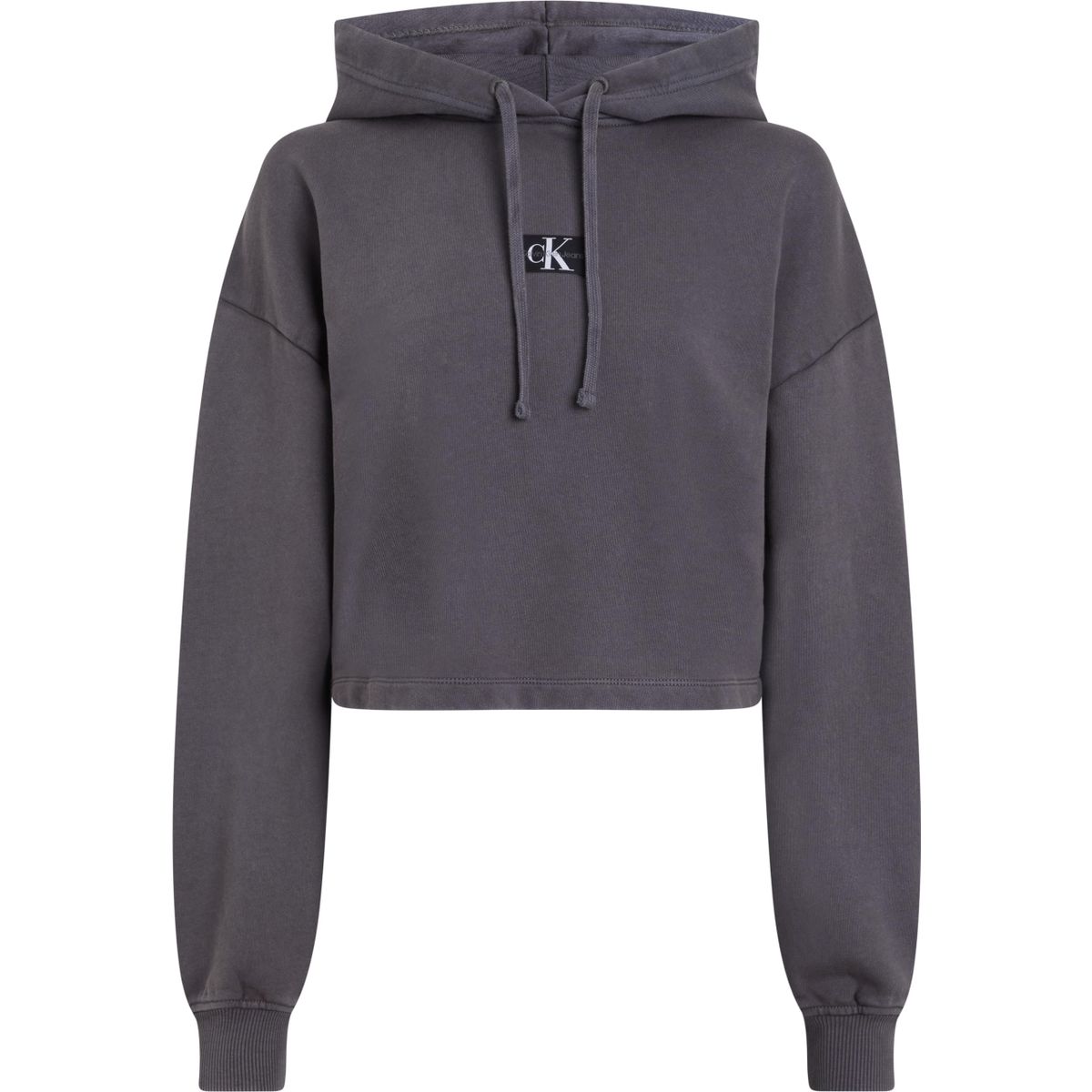 Calvin Klein Washed Woven Label Hoodie Gri Kadın Sweatshirt
