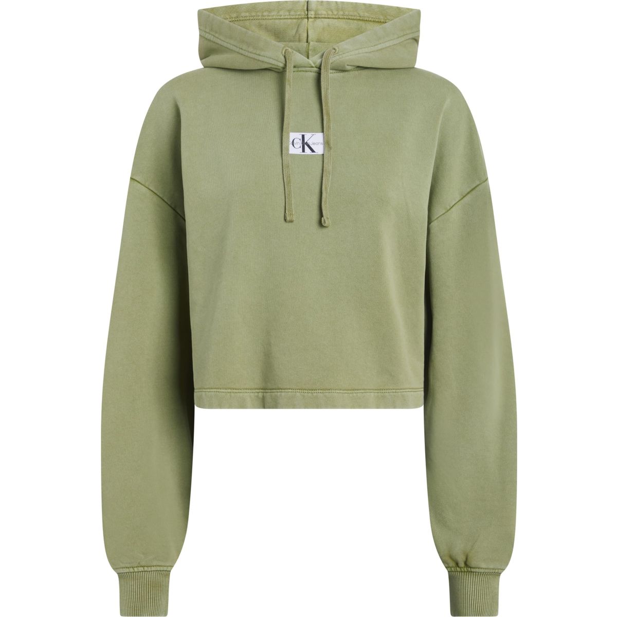 Calvin Klein Washed Woven Label Hoodie Yeşil Kadın Sweatshirt