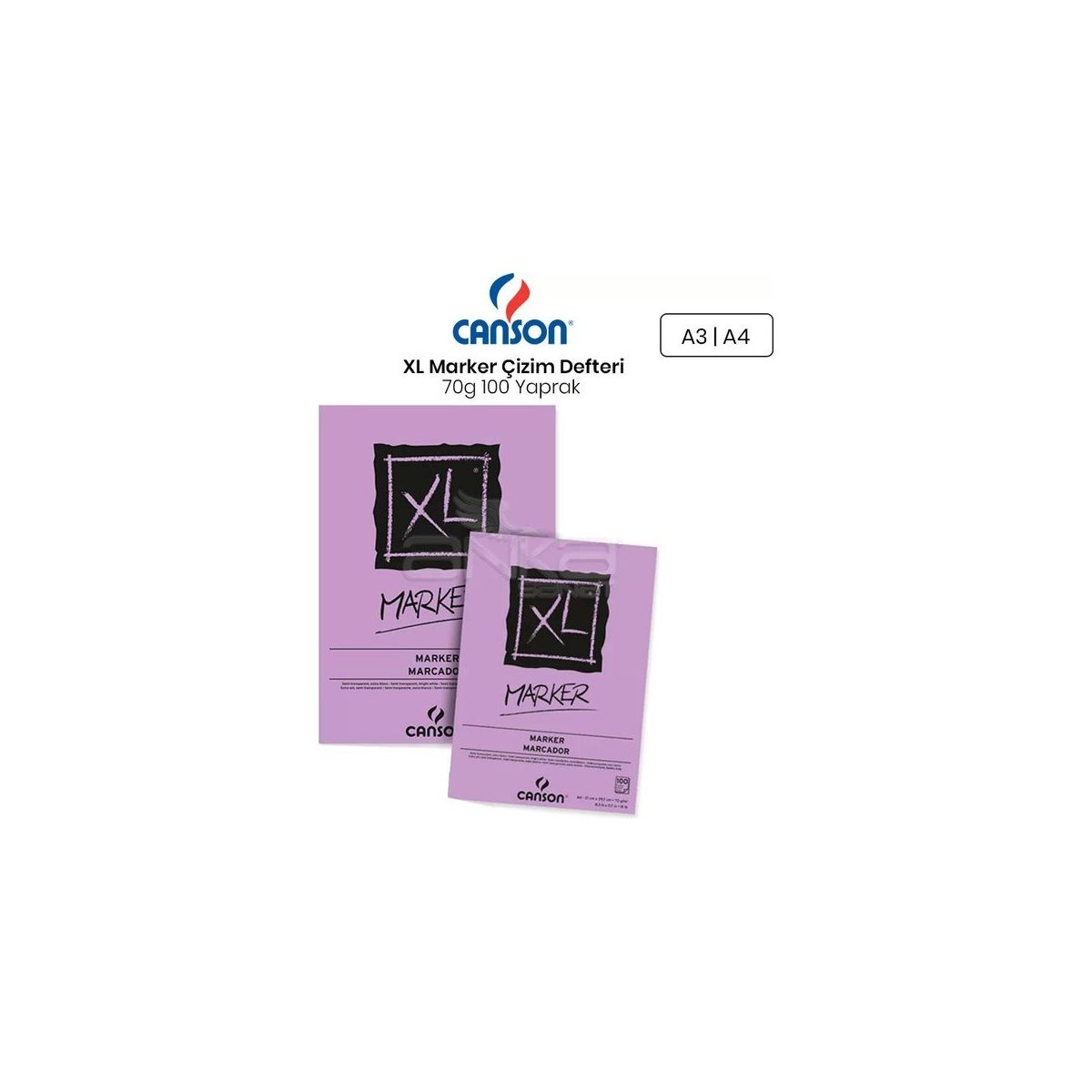 Canson XL Marker Papier – DIN A3, 100 Vellen, 70 G/m², Wit, Gelijmd Aan De Kop, Ideaal Voor Stiften, Inkt En Schetsen