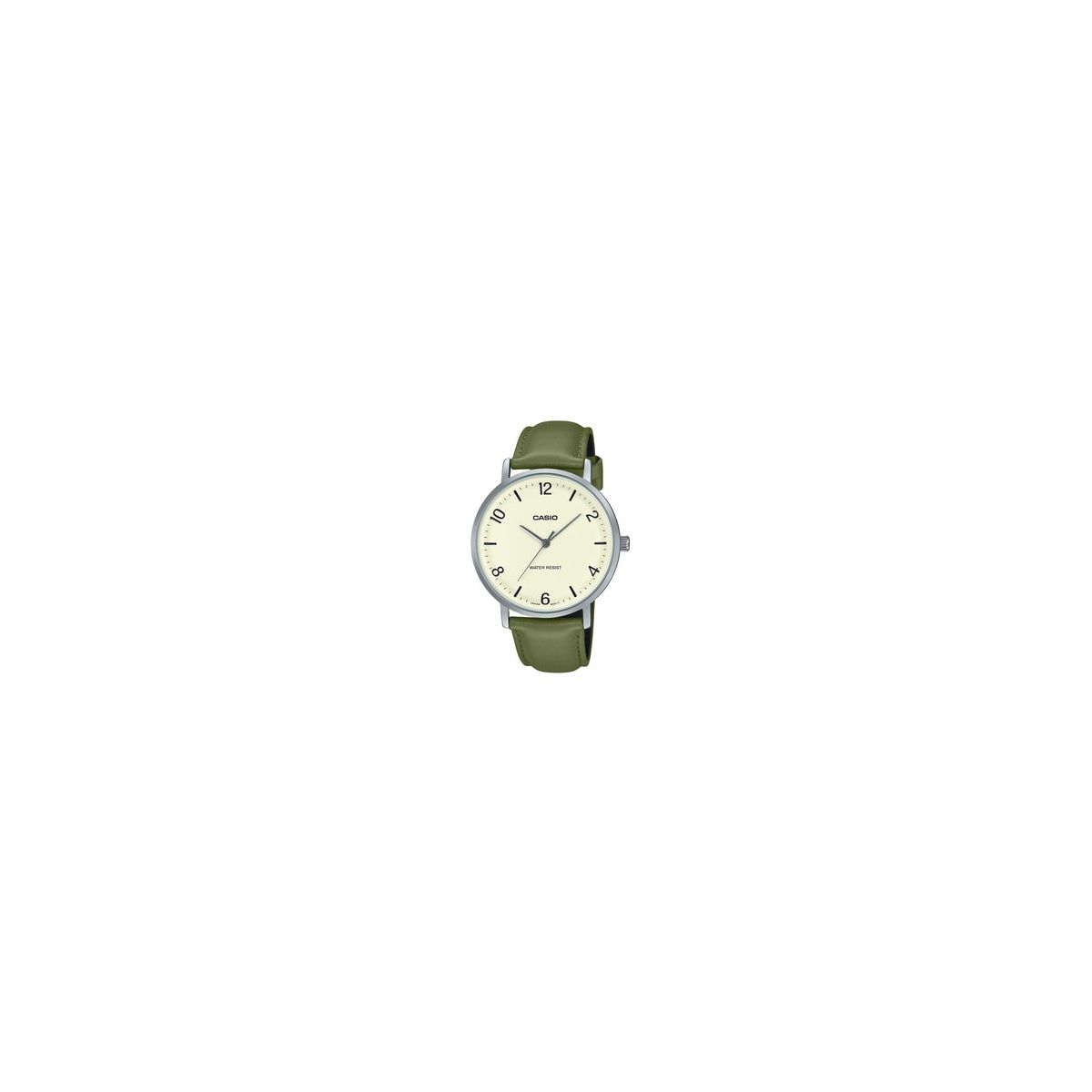 Casio Standard Analogico Cinturino In Pelle Verde Quadrante Bianco Quarzo Mtp Vt03l 7b Orologio Da Uomo
