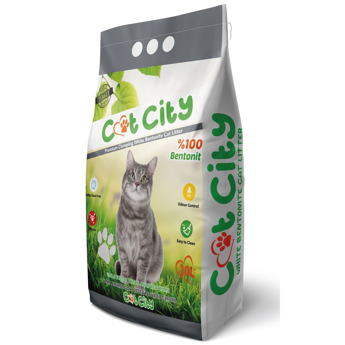 CAT★ Cat City Doğal Bentonit 10 lt Aktif Karbonlu Topaklanan Kedi Kumu