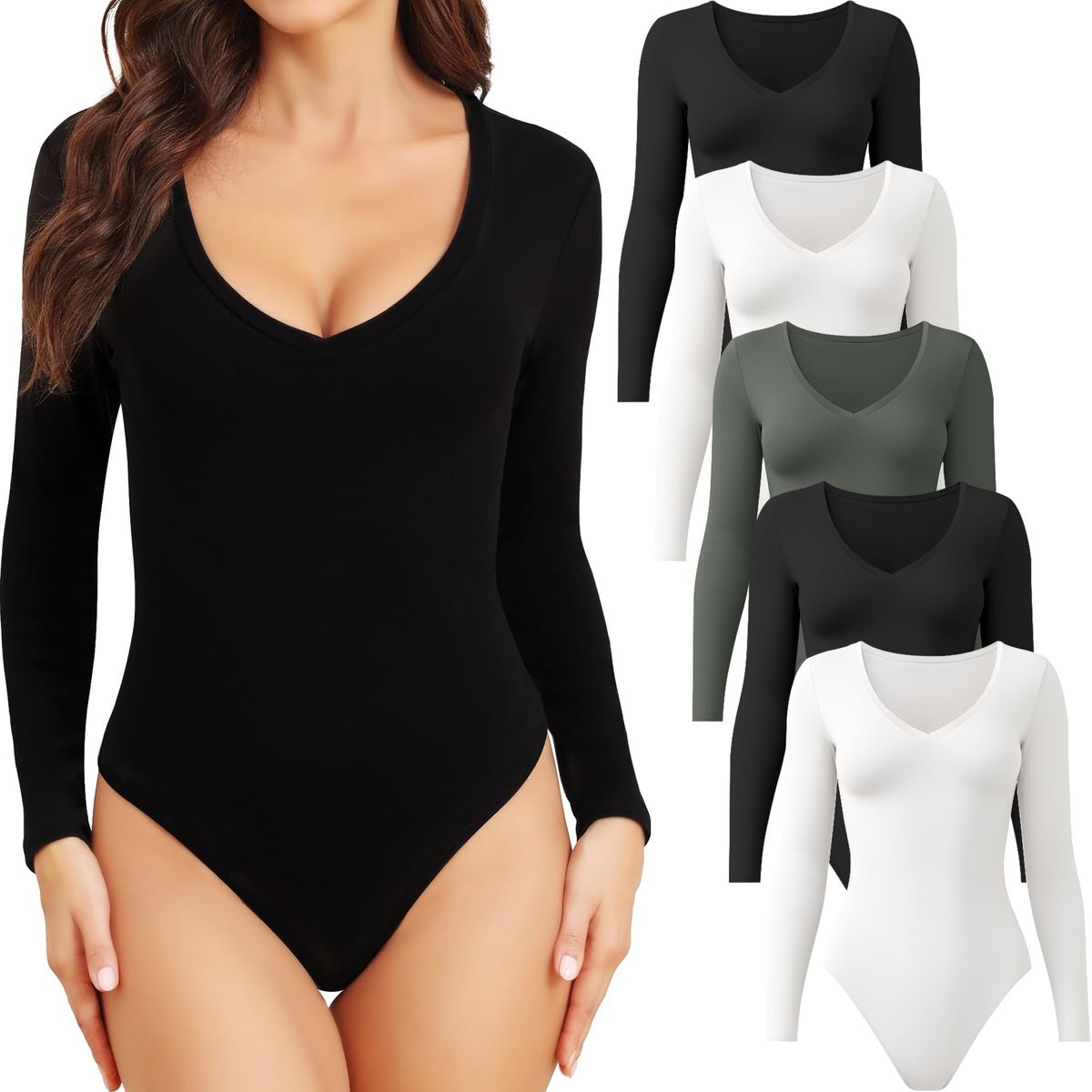 BALENNZ Womens Long Sleeve Bodysuit Round Neck Bodysuit Shirts for Women  Crew Neck Body Suits Tops Fall Body Suit Pack