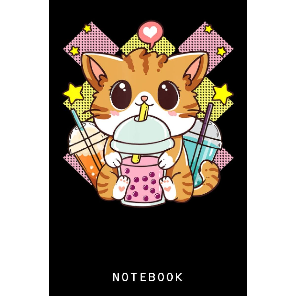 Cute Kawaii Cat Boba Bubble Milk Tea Anime Kitten Notebook: Lined 6x9 120  Pages Notebook ,Cute Anime Girl Diary or Notepad for Sketching and Writing