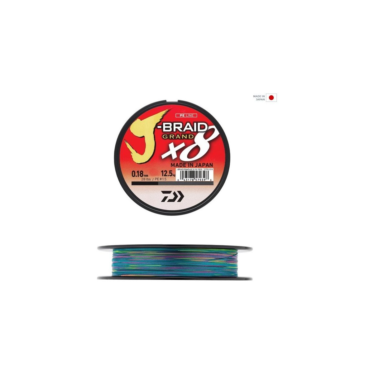 Daiwa J-Braid Grand X8E 0,18mm – Tresse Multicolore 300m, Résistance 12,5kg, Pêche Mer Et Eau Douce