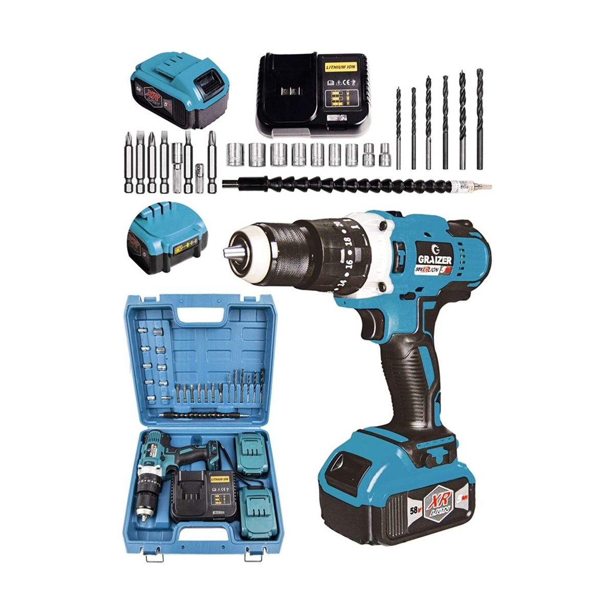 Graizer Alman Mavi 58 V 5 Ah 13 Mm Metal Mandren Darbeli Çift