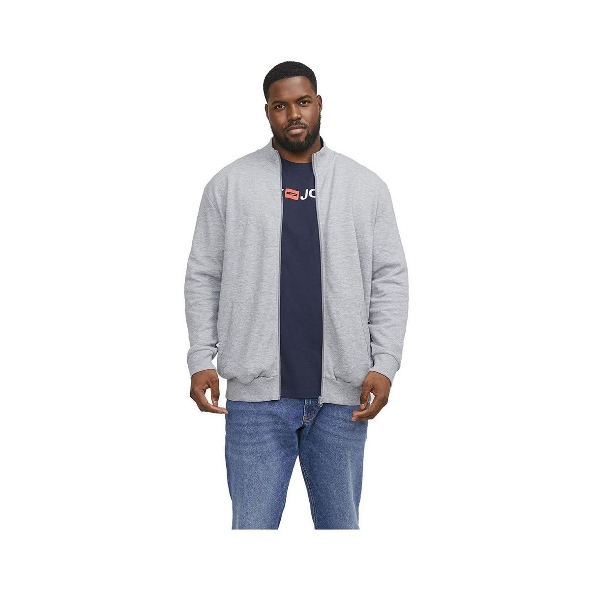 Jack & Jones Jjepaulos Sweat Zip Noos Pls Light Grey Melange Erkek