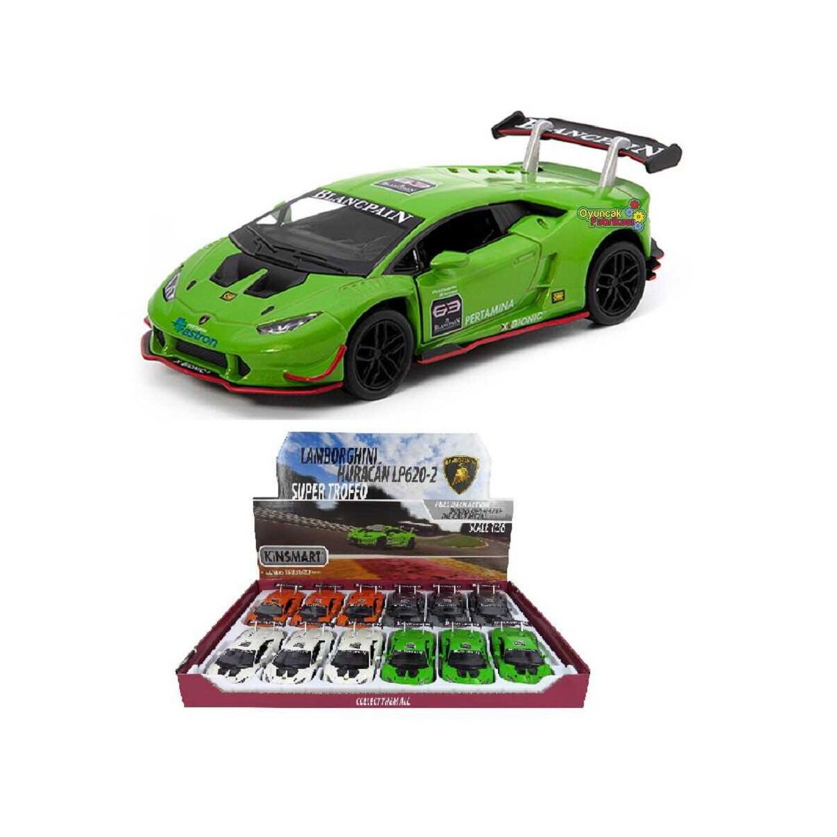 Kinsmart LP620 Yeşil Lamborghini Huracan Süper Trofeo Çek Bırak