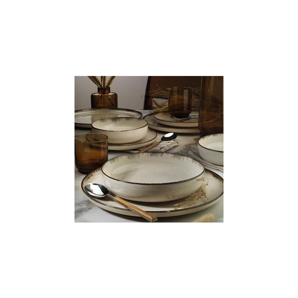 Kutahya Porselen Crest (grijs, 18-delige set), modern tafelservies voor 6 personen, porseleinen servies, vaatwasser- en magnetronbestendig