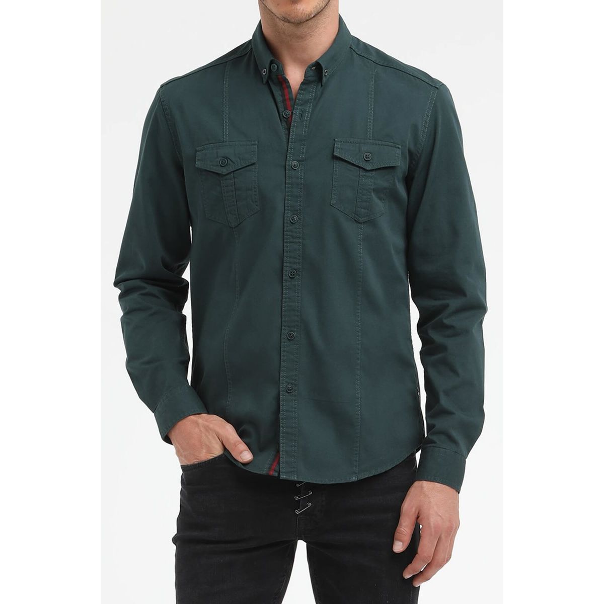 Denim Regular Fit Erkek Gomlek U Kol 298303 Loft