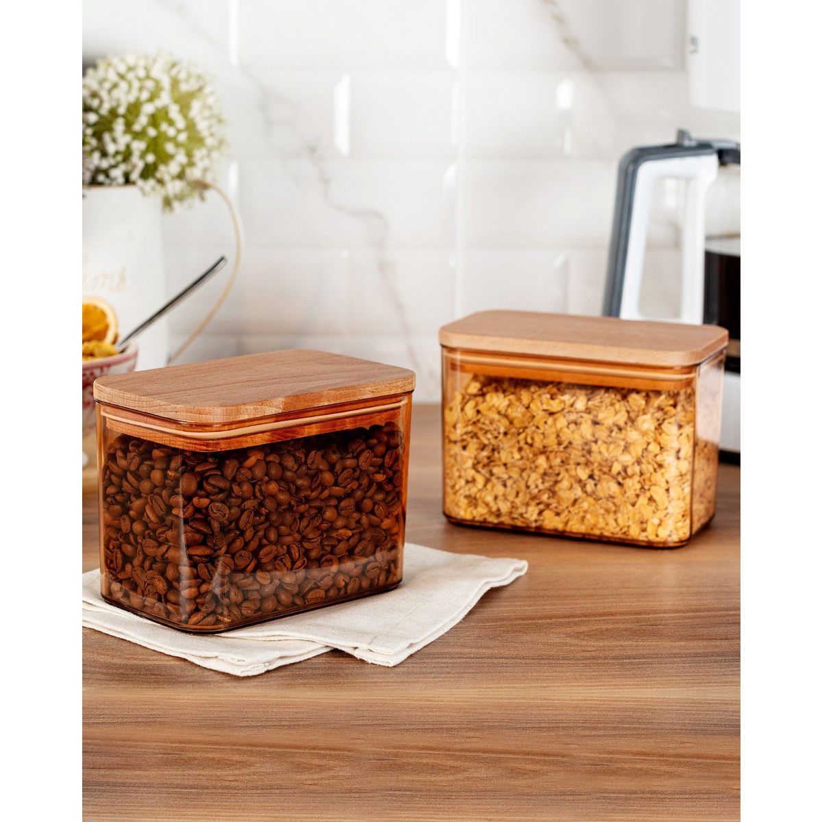 Madame Coco Diviera 1000 ml 2'li Ahşap Kapaklı Saklama Kabı Fiyatları