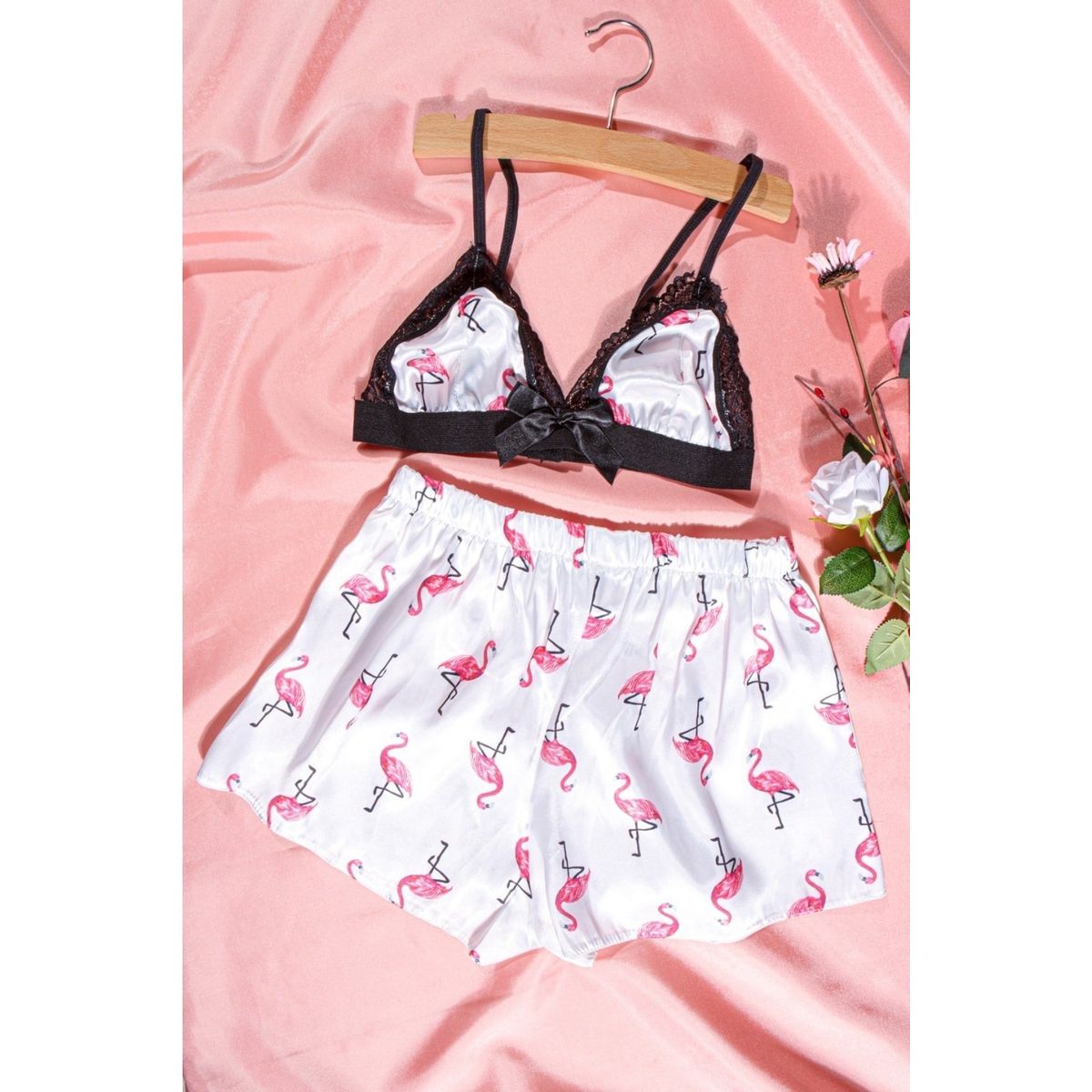 LittleForBig Dantel süslemeli kadın gecelik askılı pijama Cami üst ve şort iç  çamaşırı sütyen salon kıyafeti seti - tatlı Usagi, Pembe., XXL :  : Moda
