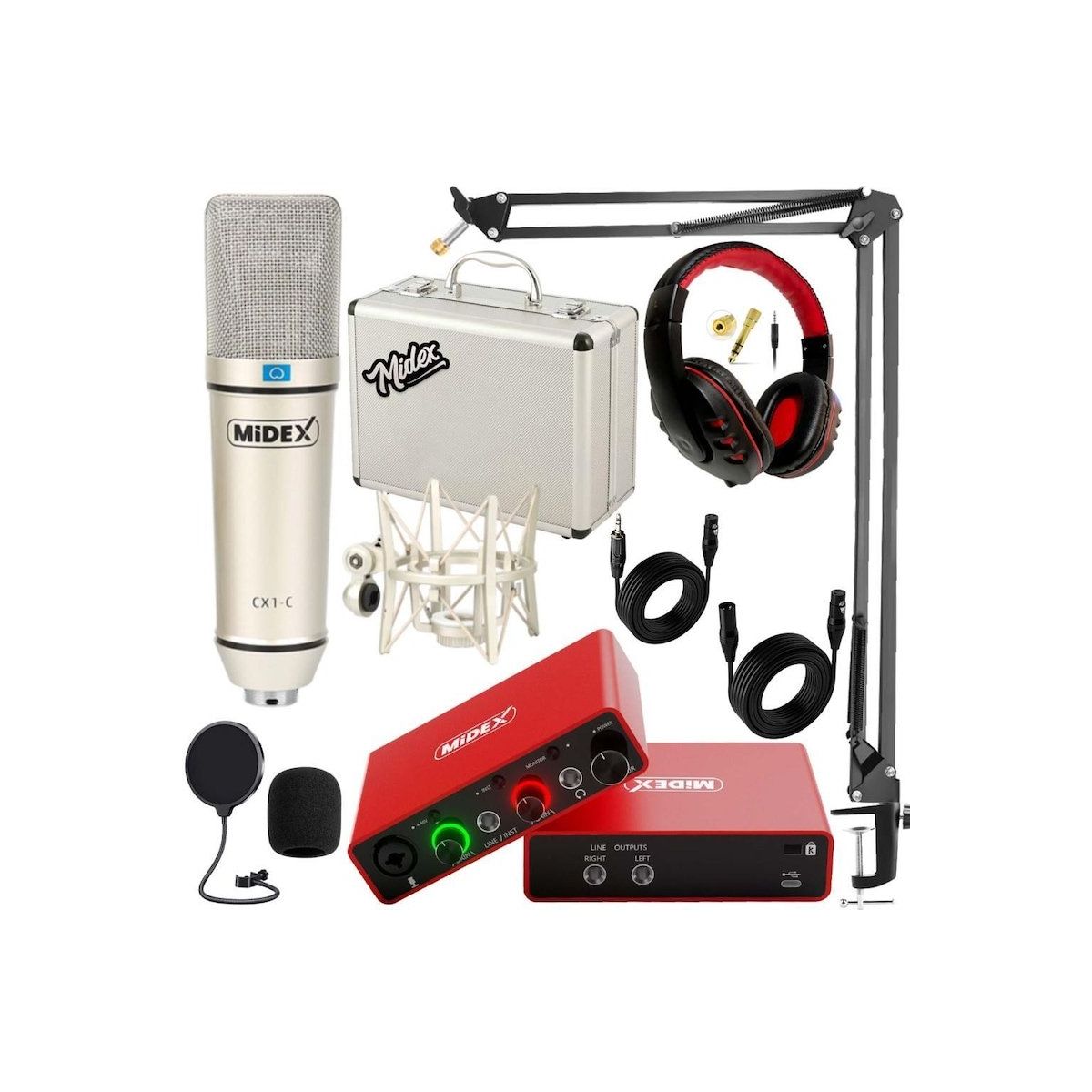 Midex GLX-700RD Ses Kartı + CX1 Stüdyo Mikrofon Stüdyo Ekipman