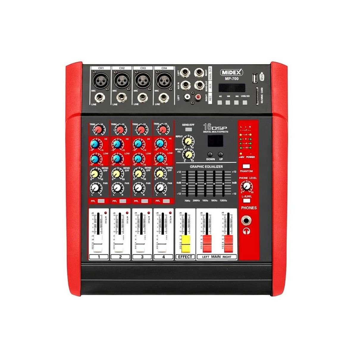 その他 MATRIX Midex MP-700 Amfi 2x350W 4 Kanal Dsp Efekt EQ Usb Power Mikser