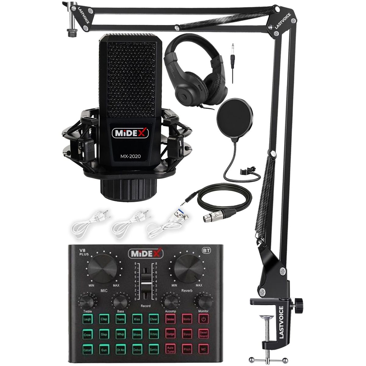 Midex Mx-2020 Live Set Efektli Ses Kartı Mikrofon Stand Kayıt