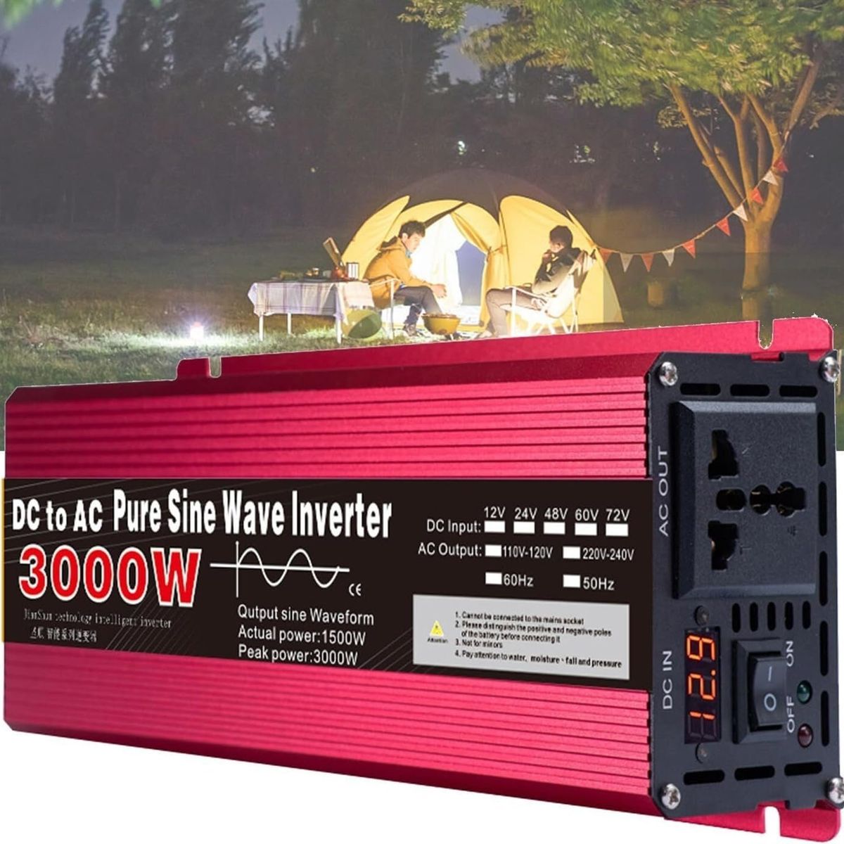 RV Power Inverter 2600 W 12V 24V 48V 60V dc to 220V ac Converter Pure Sine  Wave