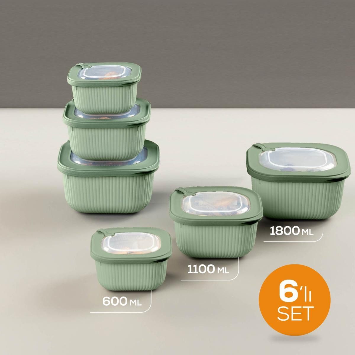 Vienev 600-1100-1800 ml Yeşil 6'lı 2X Mikrodalga ve Difrize Uygun