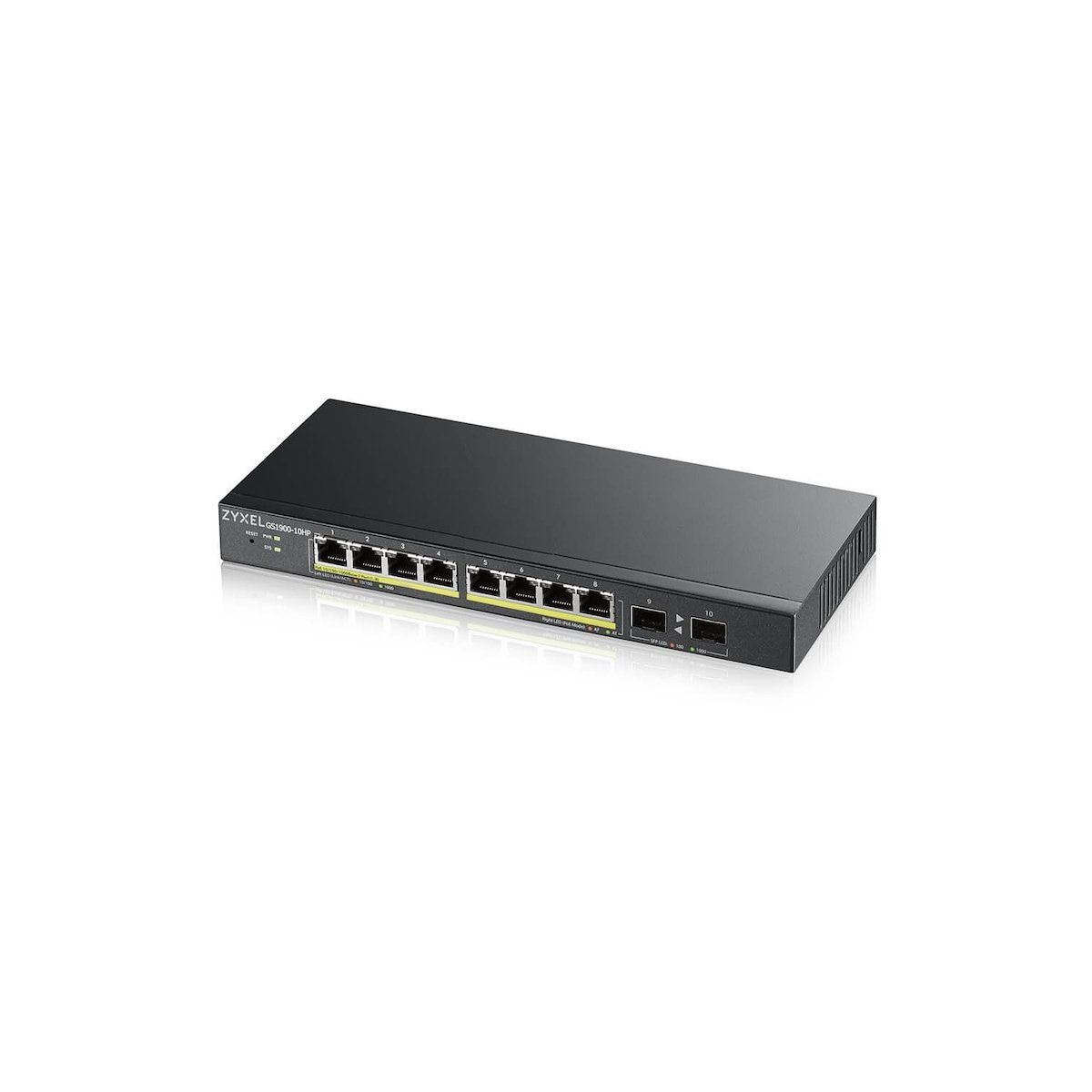 ZyXEL GS1100-10HP, 8 Port, Gigabit, PoE 130W, 2 Port GigaBit SFP, Yönetilemez, M