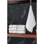 % 100 Pamuklu Kadife Güpürlü İnci Işlemeli 6 lı Çeyizlik El Yüz Havlu Seti - 30x50 cm - 04466 - Beyaz