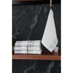 % 100 Pamuklu Kadife Güpürlü İnci Işlemeli 6 lı Çeyizlik El Yüz Havlu Seti - 30x50 cm - 04466 - Gri