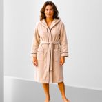 % 100 Pamuklu Laodikeia Kapşonlu Bornoz Kadın Erkek Unisex Bej - L - XL