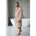 % 100 Pamuklu Laodikeia Kapşonlu Bornoz Kadın Erkek Unisex Bej - S - M