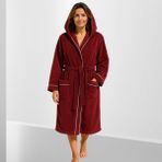% 100 Pamuklu Laodikeia Kapşonlu Bornoz Kadın Erkek Unisex Bordo - 2XL