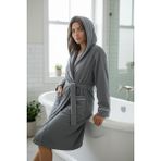 % 100 Pamuklu Laodikeia Kapşonlu Bornoz Kadın Erkek Unisex Gri - L - XL