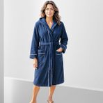 % 100 Pamuklu Laodikeia Kapşonlu Bornoz Kadın Erkek Unisex Lacivert - S - M