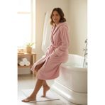 % 100 Pamuklu Laodikeia Kapşonlu Bornoz Kadın Erkek Unisex Pembe - S - M