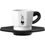 - 4'lü Espresso Fincan Seti - Sekizgen Tasarım - Siyah Beyaz Karma Renk - Porselen