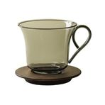 نارات الجاتتيل 8.5 oz Cam Kahve Fincanı ve Ahşap Bardak Altlığı Seti, Saplı Berrak Borosilikat Çay (Gri)