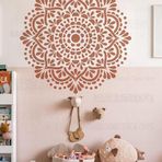 壁涂鸥 BackgroundTurnOver 70cm Mandala Büyük Yuvarlak Çiçek Şablonlar Şablonlar Duvarlar İçin Duvara Boyamak İçin Yeniden Kullanılabilir Dekorasyon Şablonu El Sanatları Süslemeleri Büyük Buzdolapları Dekor Boyutu Tuğla