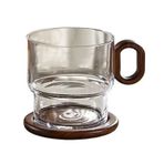 نارات الجاتيل Bardak Altlığı ile Cam Kahve Kupası Seti, Ceviz Saplı 330ML Şeffaf Borosilikat Bardaklar