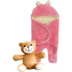 - Bebek Dış Kundak (Uyku Tulumu) Pembe Yanında Hediye Sevimli Peluş Ayı- Uyku Arkadaşı Ayı