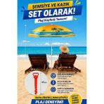 ☀️🏖️ Exent 160 cm Eğilebilir Plaj Şemsiyesi + Ayarlanabilir Şemsiye Kazığı Seti-Turuncu Desenli - Çok Renkli