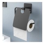 ® Kendiliğinden Yapışkanlı Siyah Paslanmaz Metal Kapaklı Tuvalet Kağıtlığı Aparatı
