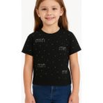 👕 Kız Çocuk Tişörtü – Mın Mın Taşlı Desen - Siyah - 9 - 10 Yaş