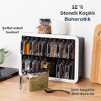 Porsima 1041 Standlı Kendinden Yapışkanlı Kaşıklı Kapaklı Baharatlık Takımı 12'Li Beyaz - Siyah