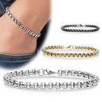 💎 Premium Arnavut Çelik Zincir Bileklik 6mm Yuvarlak 3183CZB2D6 - 20 cm - Altın Renk