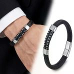 ? Premium Deri Çelik Damla Zincir Dolama Bileklik – Siyah 31834B1d7 - 20 Cm