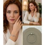 ? Premium Gümüş Renk Parlak Ve Modern Taş Detaylı Charm Uyumlu 316L Çelik Bileklik (~18Cm)