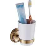 .YSPJ Retro Diş Fırçası Bardak Tutucu Banyo Pirinç Diş Fırçası Tutucu Duvara Monte Beyaz Seramik Ağız Kupası Diş Fırçası Bardak Donanım Dekorasyon Aksesuarları 11CM