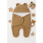 0-12 Ay Aralığı Peluş Welsoft Kumaş Kundak Bebek Battaniye - Kahverengi - 33 x 66