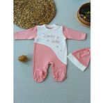 0-3 3-6 Ay Lucky Baby Nakışlı Es Çizgi Boy Şapkalı Kız Bebek Tulumu Pudra