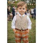 0-3 Yaş Ekose Desen Pantolon Yelek Gömlek Kravat 3'lü Erkek Çocuk Bayramlık Takım Elbise 15321 - 6 - 9 Ay - Kiremit