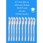 0.5 mm Iğne Uç Tükenmez Kalem Mavi Renk 10 Adet Yeni Seri Yeni Üretim Türk Malı Pensan 2305 Mavi
