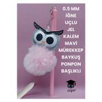 0.5 MM İĞNE UÇLU JEL TÜKENMEZ KALEM MAVİ MÜREKKEP BAYKUŞ PONPON BAŞLIKLI